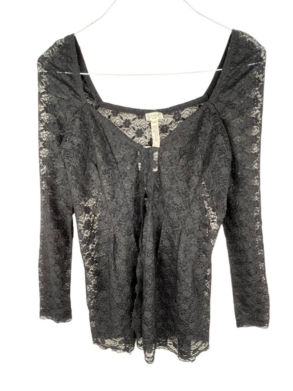 Free People Black Floral Lace Long Sleeve Tunic Top Womens Small New - Picture 2 of 15